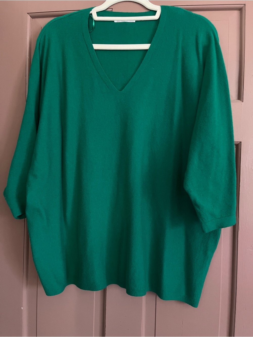 Deep Green Size 2x Vila Milano 3/4 Sleeve V-neck Sweater Rayon Polyester